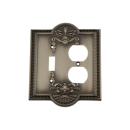 Nostalgic Warehouse 719791: Meadows Single Toggle/Single Duplex Combination Switchplate - Antique Pewter