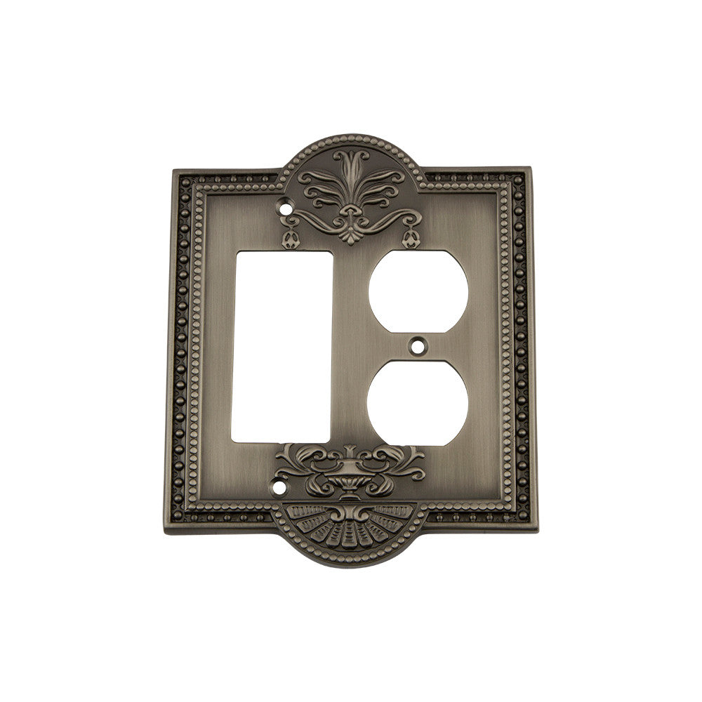 Nostalgic Warehouse 719792: Meadows Single Rocker/Single Duplex Combination Switchplate - Antique Pewter