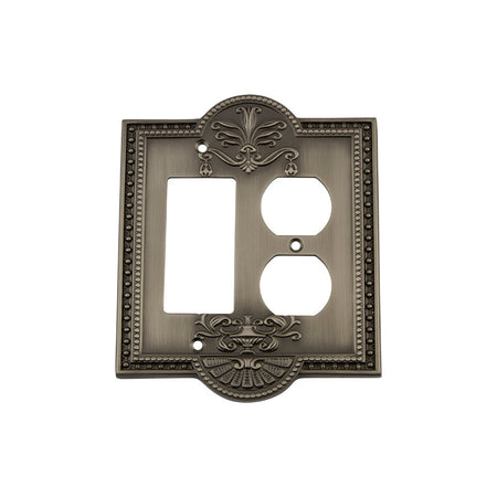 Nostalgic Warehouse 719792: Meadows Single Rocker/Single Duplex Combination Switchplate - Antique Pewter