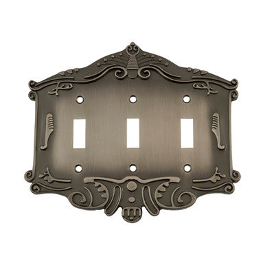 Nostalgic 719796: Victorian Triple Toggle Switchplate - Antique Pewter