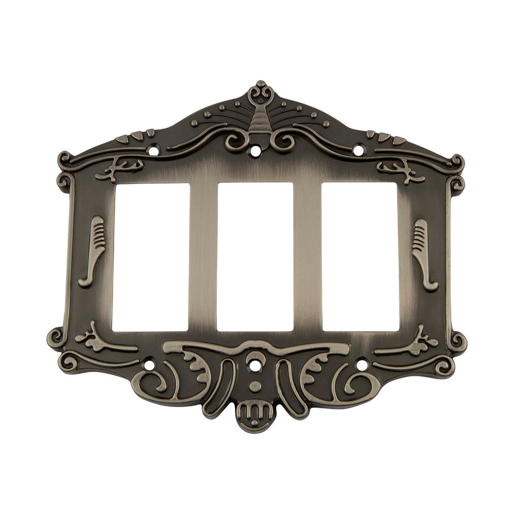 Nostalgic Warehouse 719799: Victorian Triple Rocker Switchplate - Antique Pewter