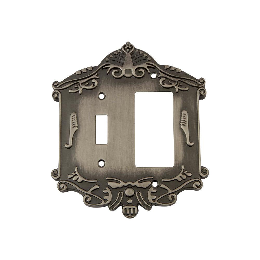 Nostalgic Warehouse 719802: Victorian Single Toggle/Single Rocker Combination Switchplate - Antique Pewter