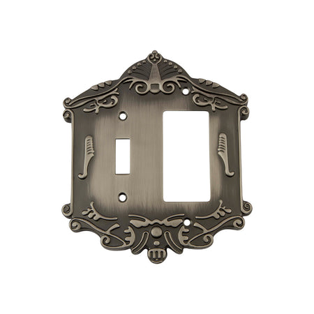 Nostalgic Warehouse 719802: Victorian Single Toggle/Single Rocker Combination Switchplate - Antique Pewter