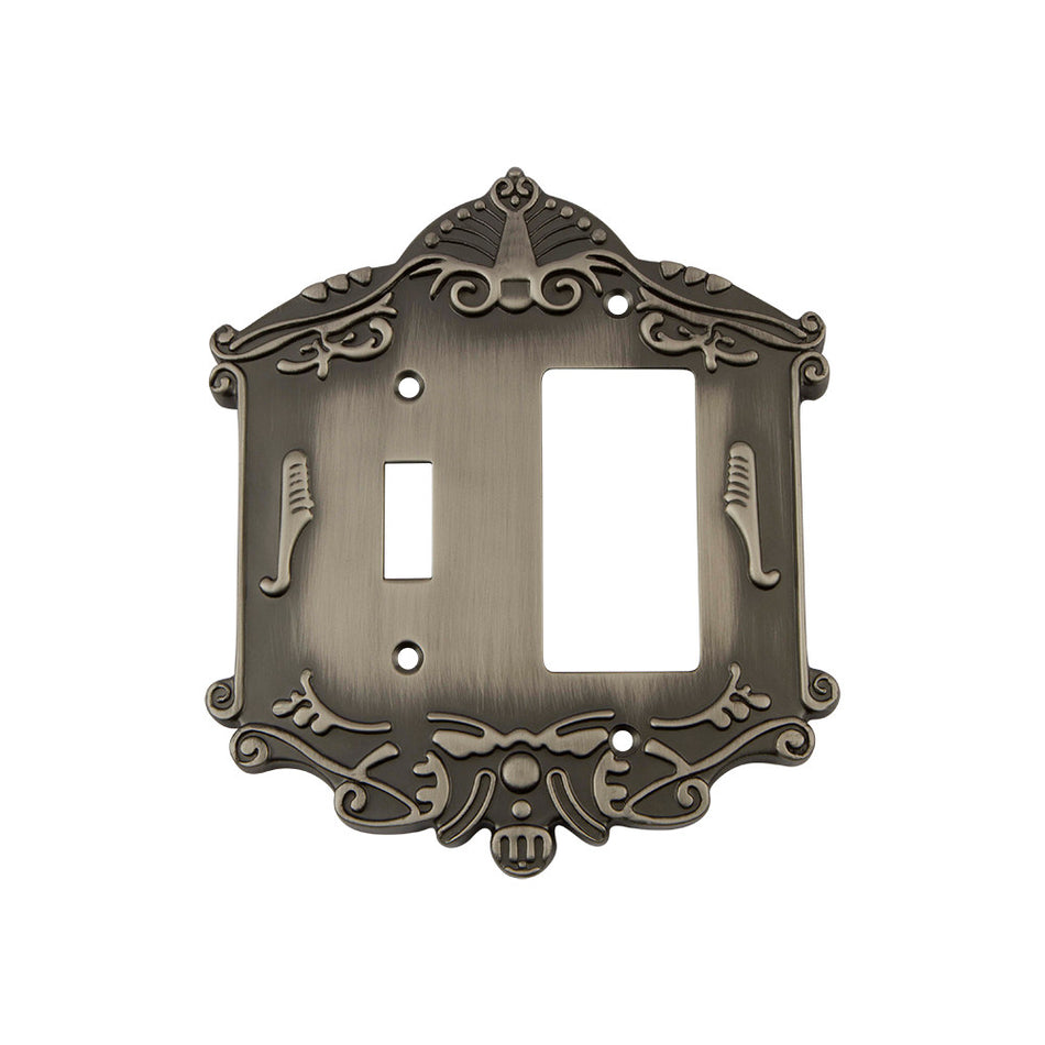 Nostalgic Warehouse 719802: Victorian Single Toggle/Single Rocker Combination Switchplate - Antique Pewter