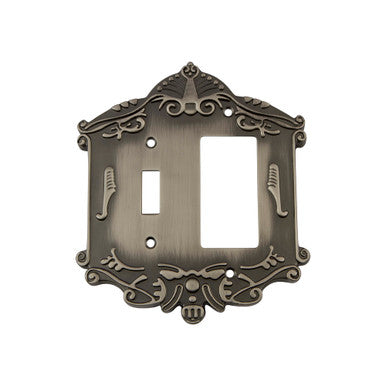 Nostalgic 719802: Victorian Single Toggle/Single Rocker Combination Switchplate - Antique Pewter