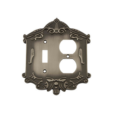 Nostalgic 719803: Victorian Single Toggle/Single Duplex Combination Switchplate - Antique Pewter