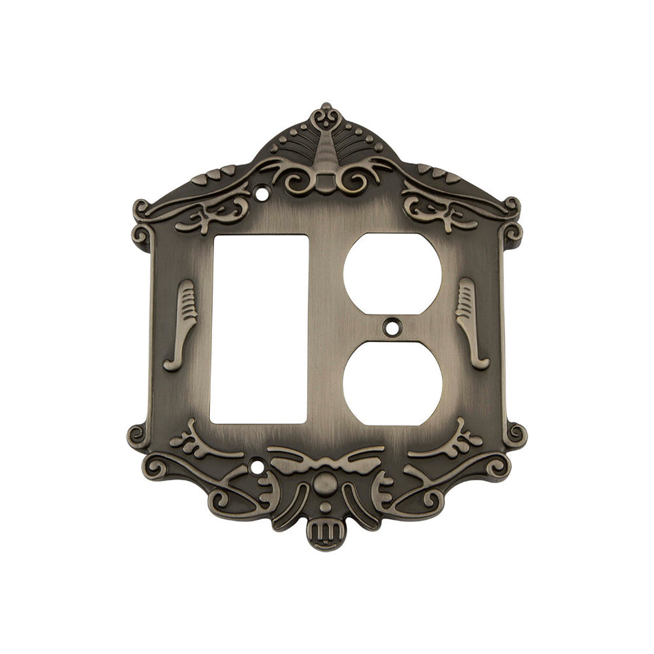 Nostalgic Warehouse 719804: Victorian Single Rocker/Single Duplex Combination Switchplate - Antique Pewter