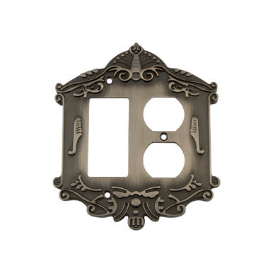 Nostalgic 719804: Victorian Single Rocker/Single Duplex Combination Switchplate - Antique Pewter