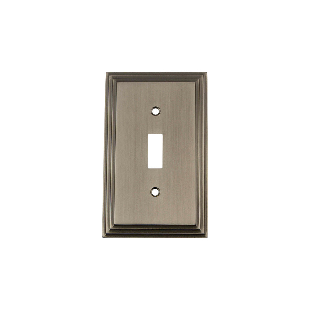 Nostalgic Warehouse 719806: Deco Single Toggle Switchplate - Antique Pewter