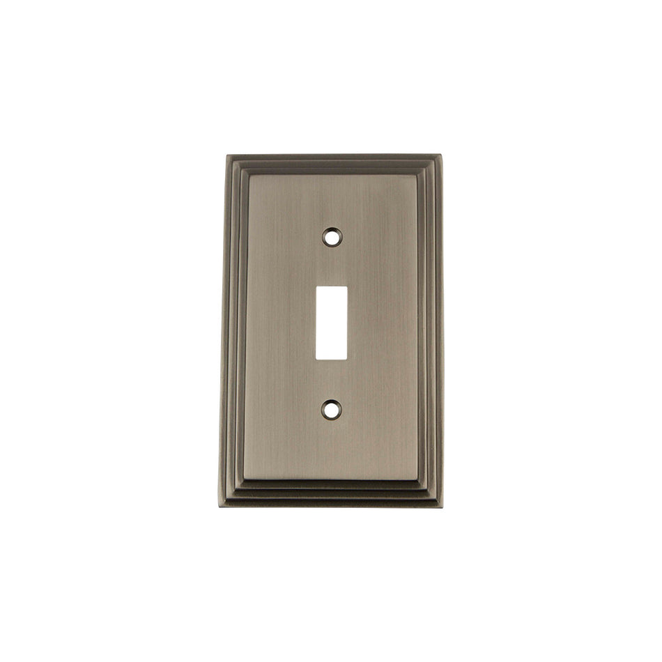 Nostalgic Warehouse 719806: Deco Single Toggle Switchplate - Antique Pewter