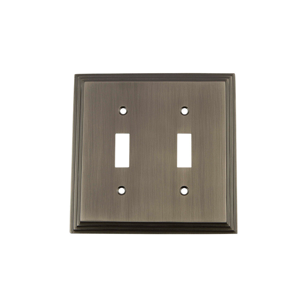 Nostalgic Warehouse 719807: Deco Double Toggle Switchplate - Antique Pewter