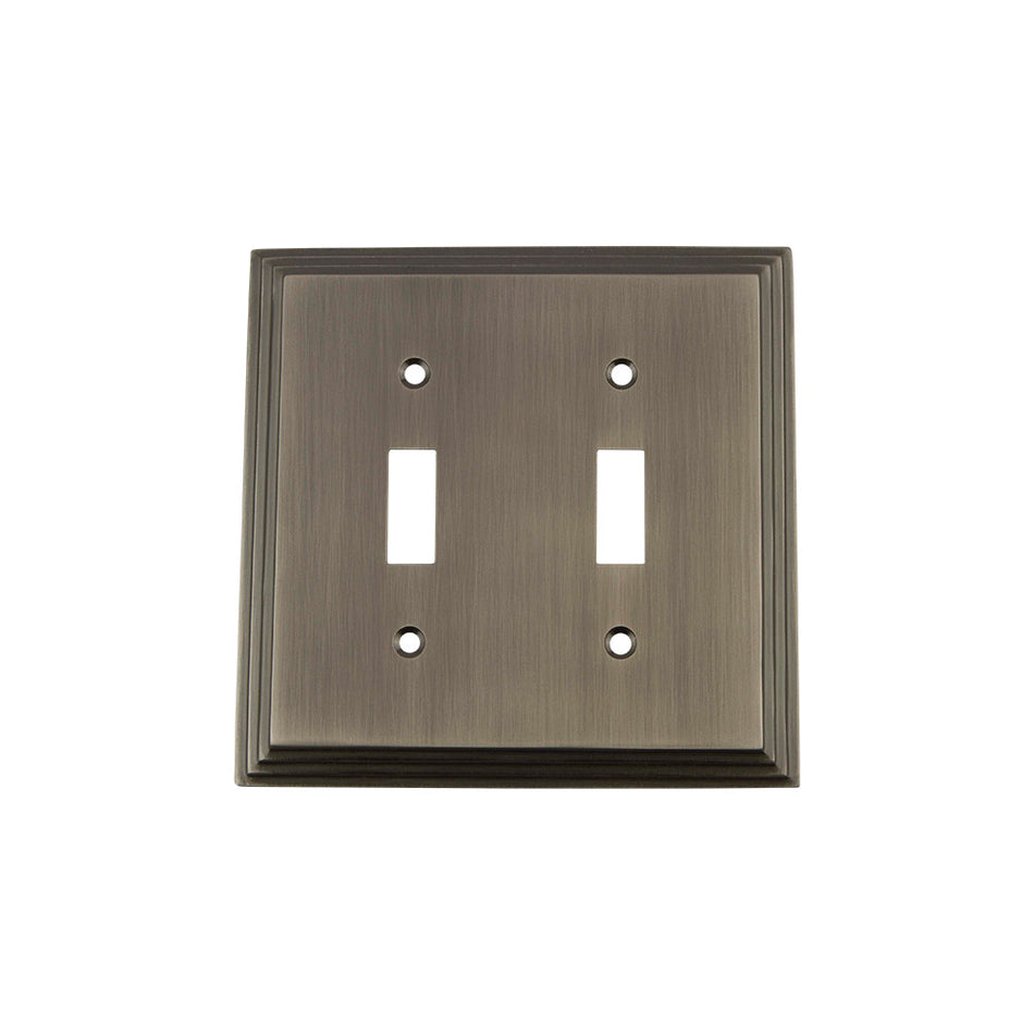 Nostalgic Warehouse 719807: Deco Double Toggle Switchplate - Antique Pewter