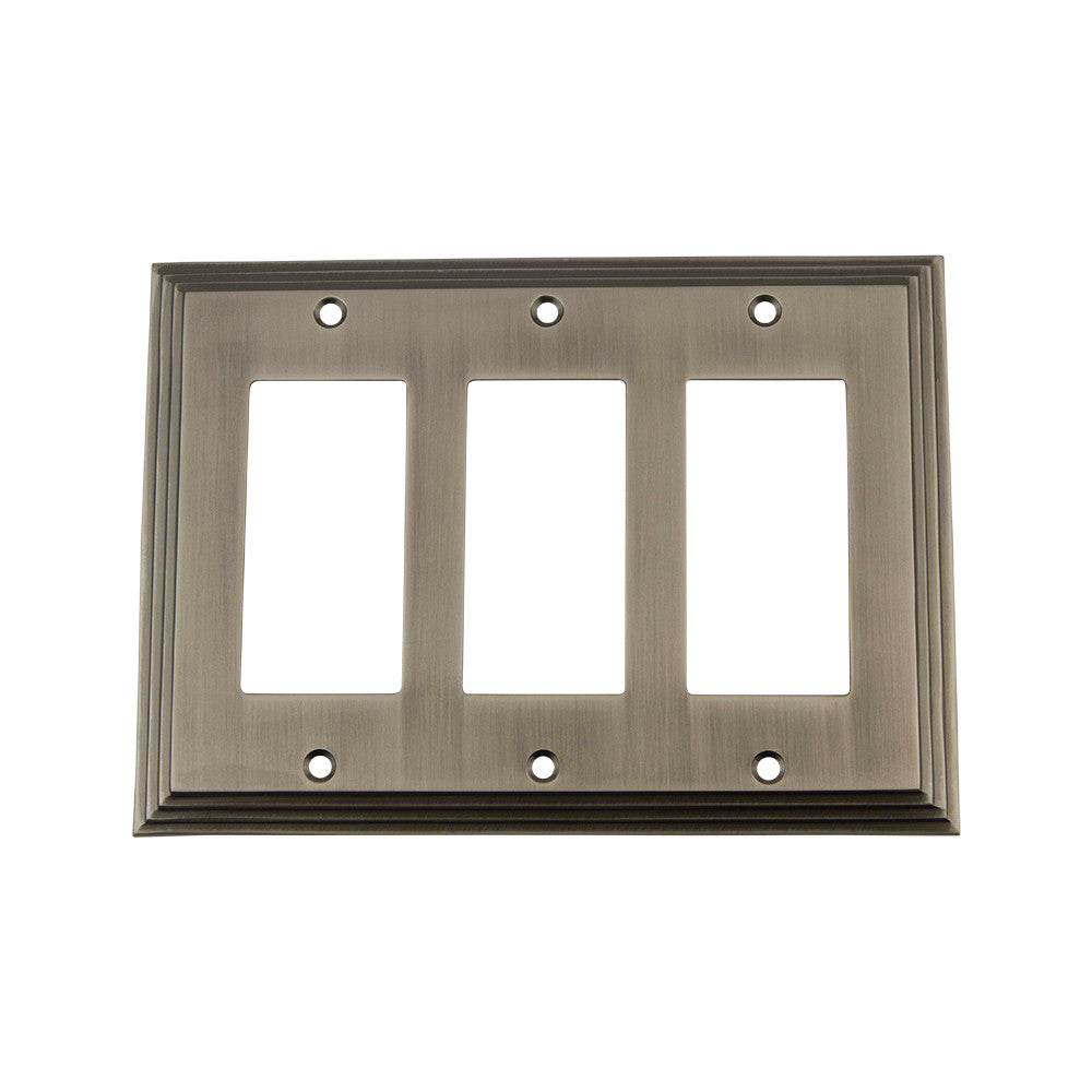 Nostalgic Warehouse 719811: Deco Triple Rocker Switchplate - Antique Pewter