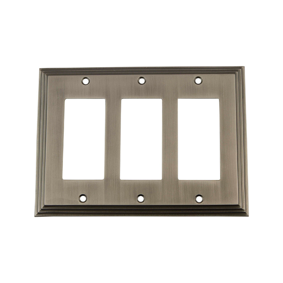 Nostalgic Warehouse 719811: Deco Triple Rocker Switchplate - Antique Pewter