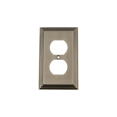 Nostalgic Warehouse 719812: Deco Single Duplex Switchplate - Antique Pewter
