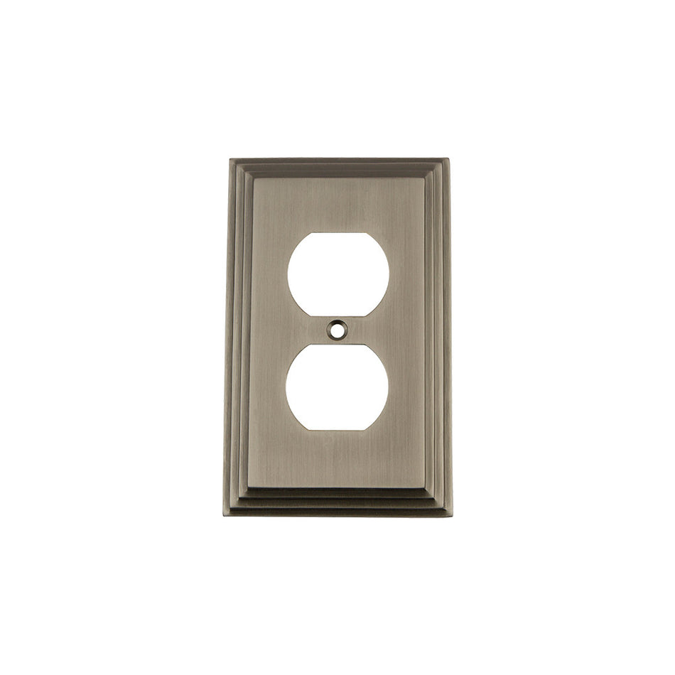 Nostalgic Warehouse 719812: Deco Single Duplex Switchplate - Antique Pewter