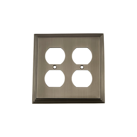 Nostalgic Warehouse 719813: Deco Double Duplex Switchplate - Antique Pewter