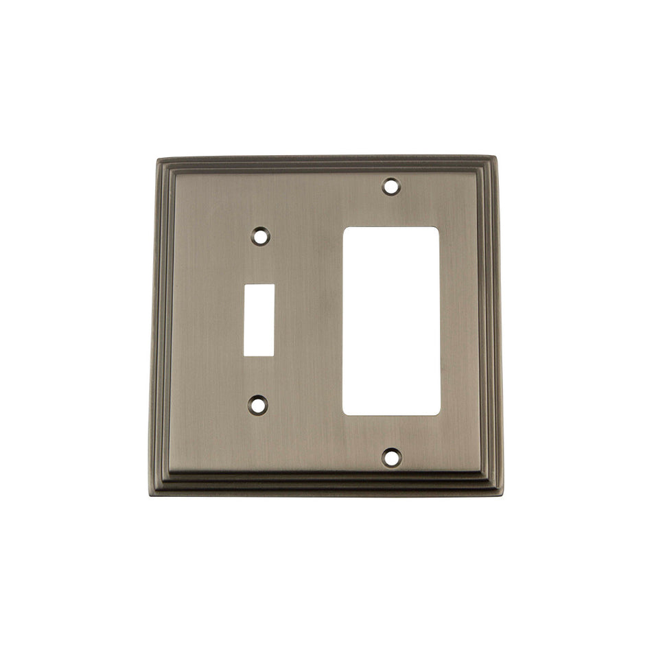 Nostalgic Warehouse 719814: Deco Single Toggle/Single Rocker Combination Switchplate - Antique Pewter