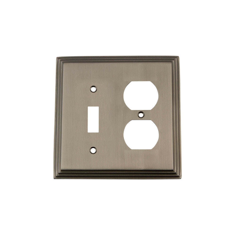 Nostalgic Warehouse 719815: Deco Single Toggle/Single Duplex Combination Switchplate - Antique Pewter
