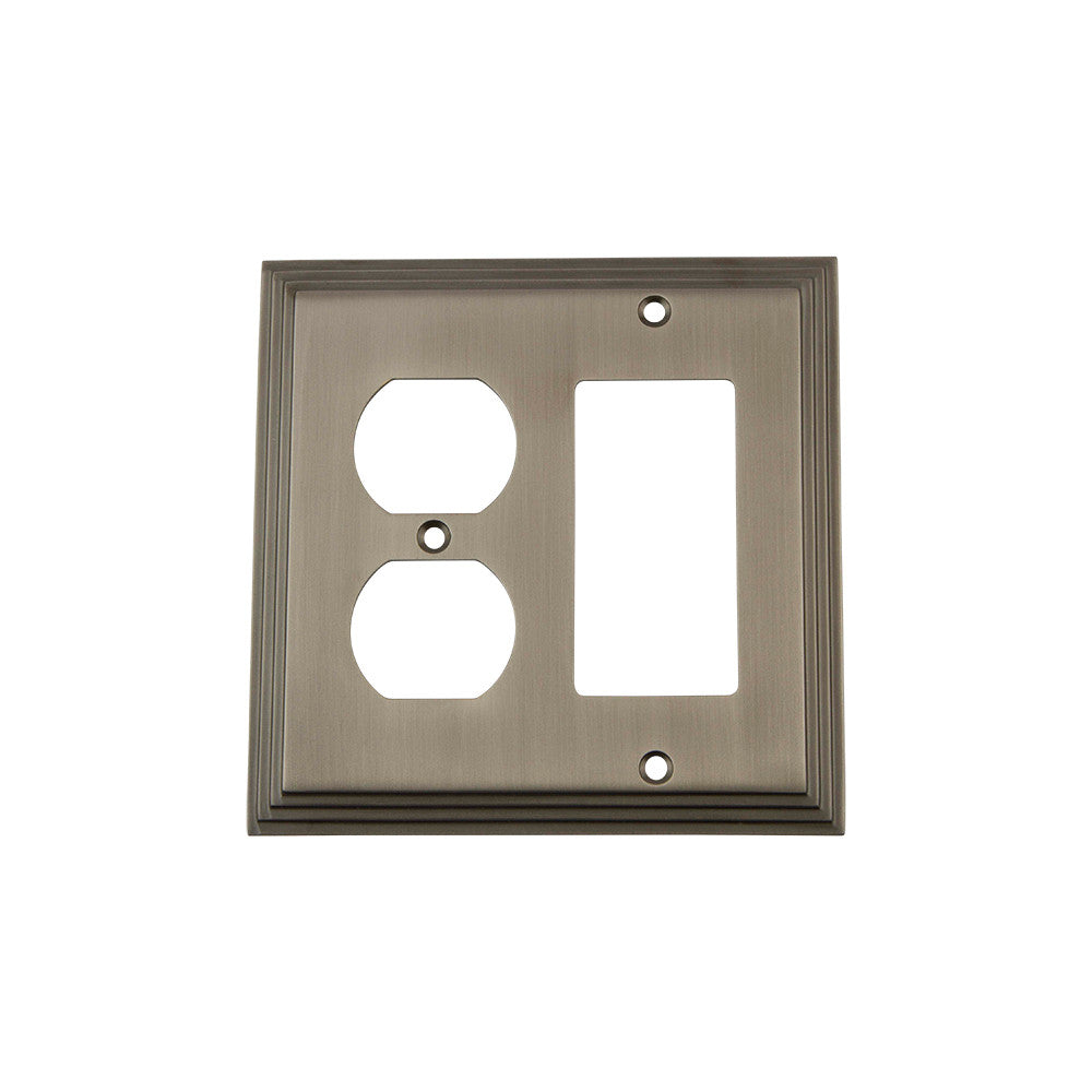 Nostalgic Warehouse 719816: Deco Single Rocker/Single Duplex Combination Switchplate - Antique Pewter
