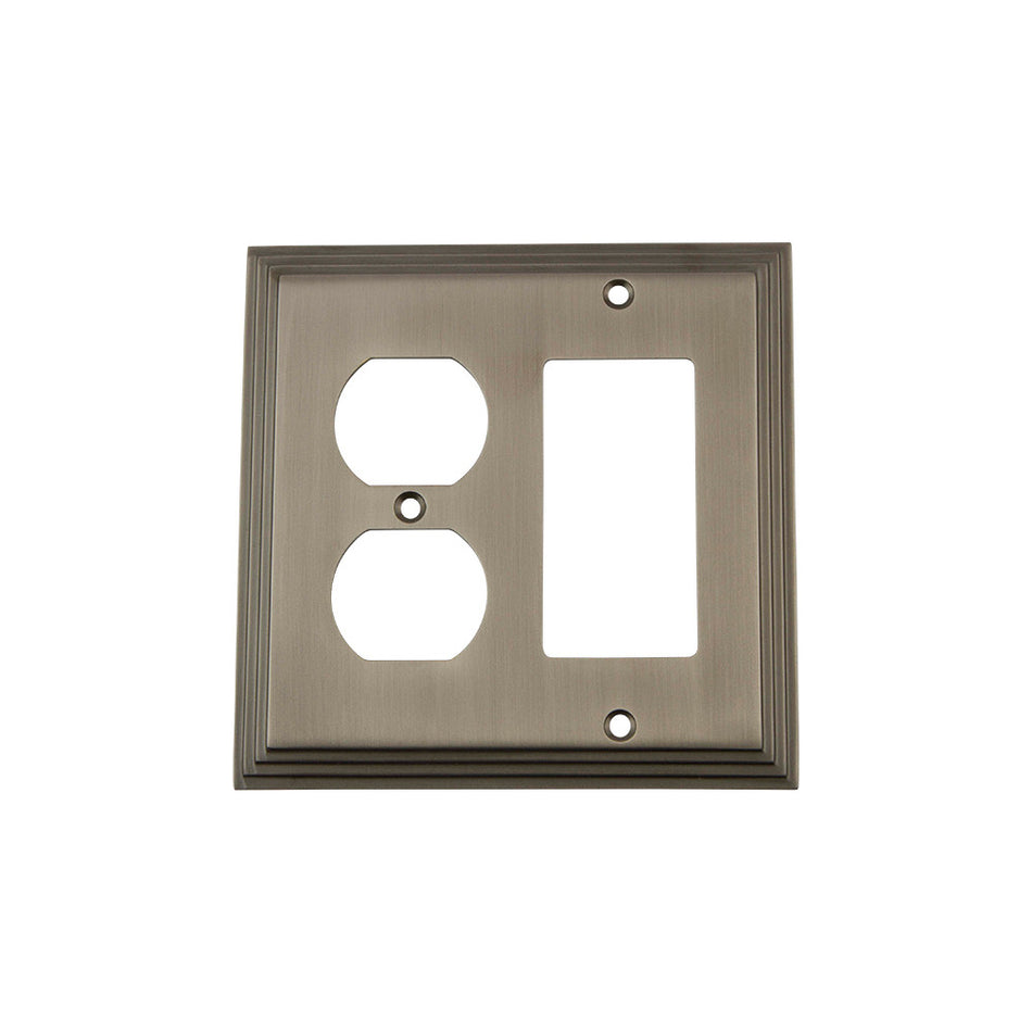 Nostalgic Warehouse 719816: Deco Single Rocker/Single Duplex Combination Switchplate - Antique Pewter