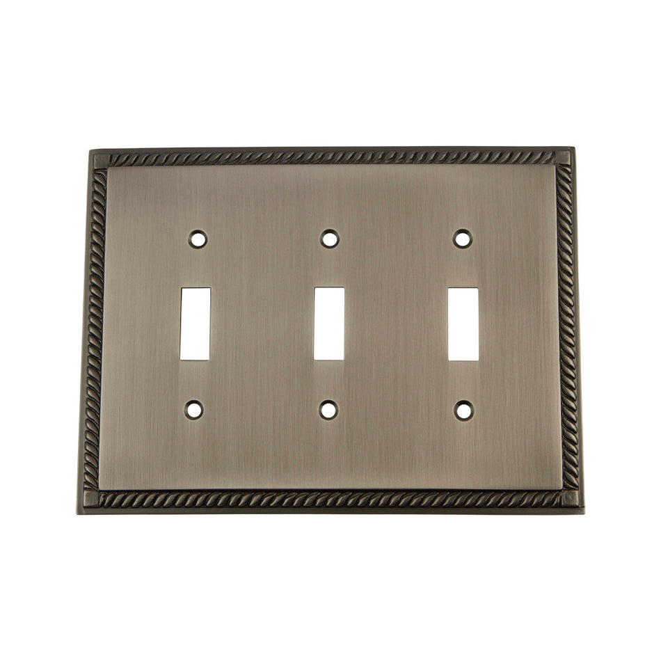 Nostalgic Warehouse 719820: Rope Triple Toggle Switchplate - Antique Pewter