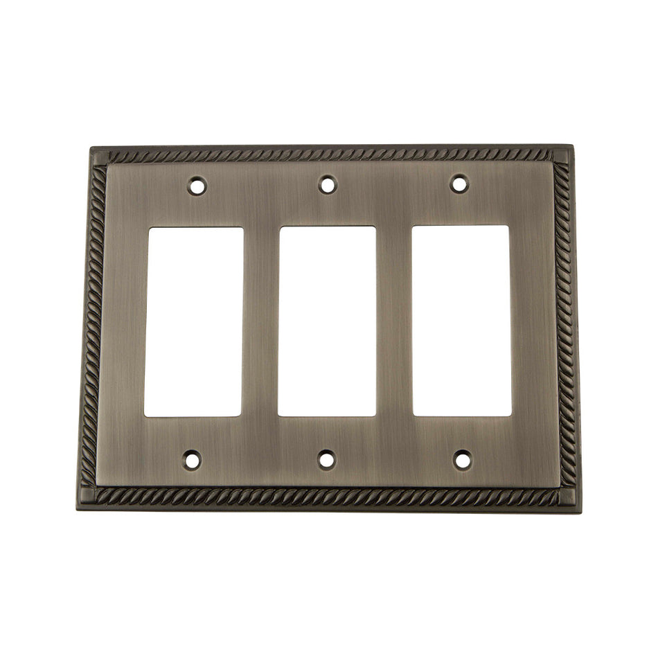 Nostalgic Warehouse 719823: Rope Triple Rocker Switchplate - Antique Pewter