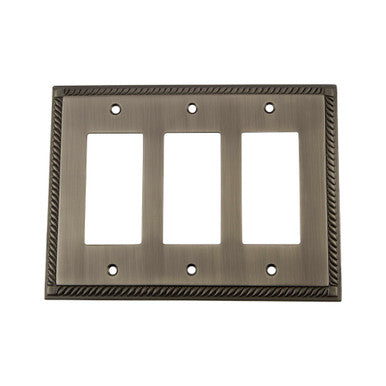 Nostalgic 719823: Rope Triple Rocker Switchplate - Antique Pewter