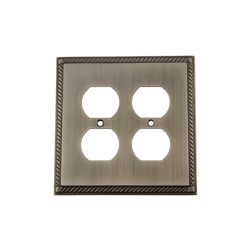 Nostalgic Warehouse 719825: Rope Double Duplex Switchplate - Antique Pewter