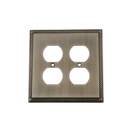 Nostalgic Warehouse 719825: Rope Double Duplex Switchplate - Antique Pewter