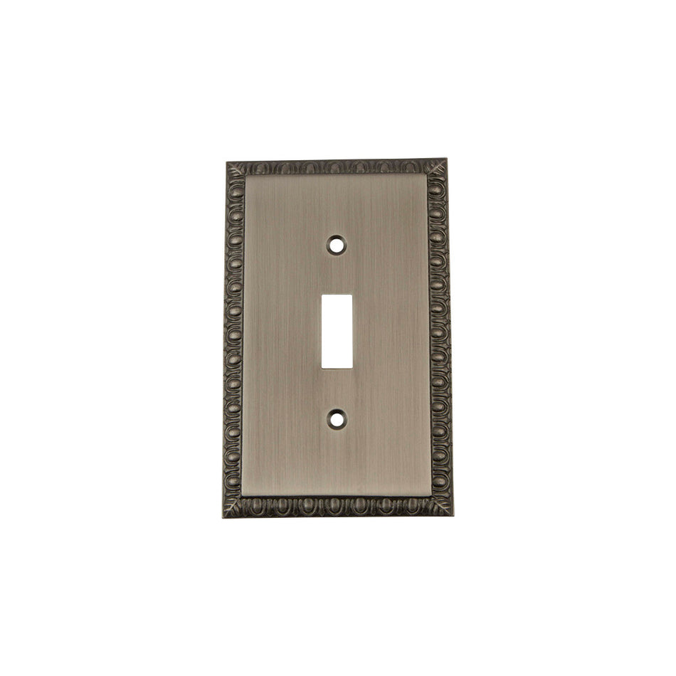 Nostalgic Warehouse 719830: Egg & Dart Single Toggle Switchplate - Antique Pewter