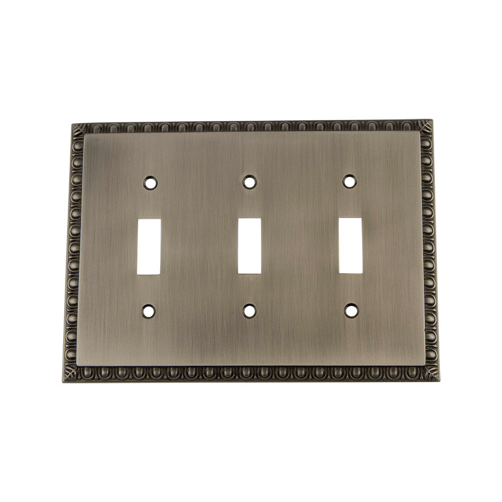 Nostalgic Warehouse 719832: Egg & Dart Triple Toggle Switchplate - Antique Pewter