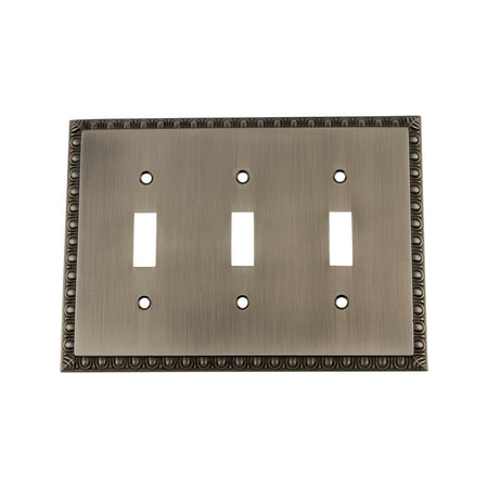 Nostalgic Warehouse 719832: Egg & Dart Triple Toggle Switchplate - Antique Pewter