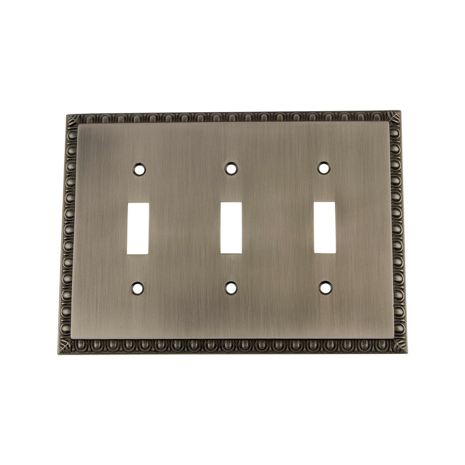 Nostalgic Warehouse 719832: Egg & Dart Triple Toggle Switchplate - Antique Pewter