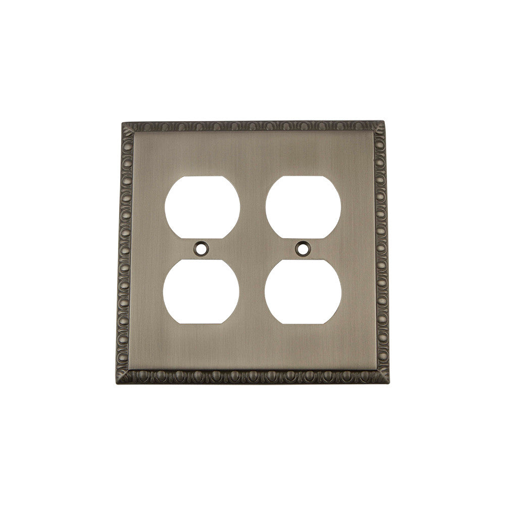 Nostalgic Warehouse 719837: Egg & Dart Double Duplex Switchplate - Antique Pewter