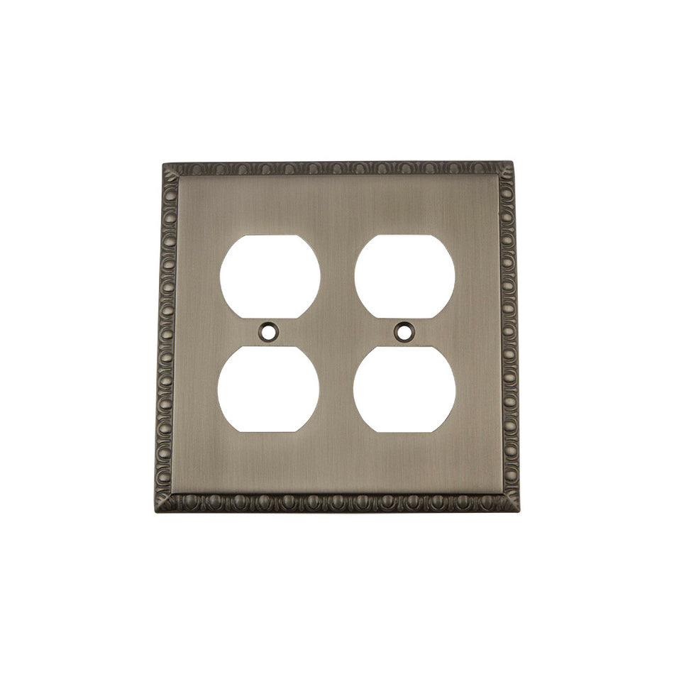 Nostalgic Warehouse 719837: Egg & Dart Double Duplex Switchplate - Antique Pewter