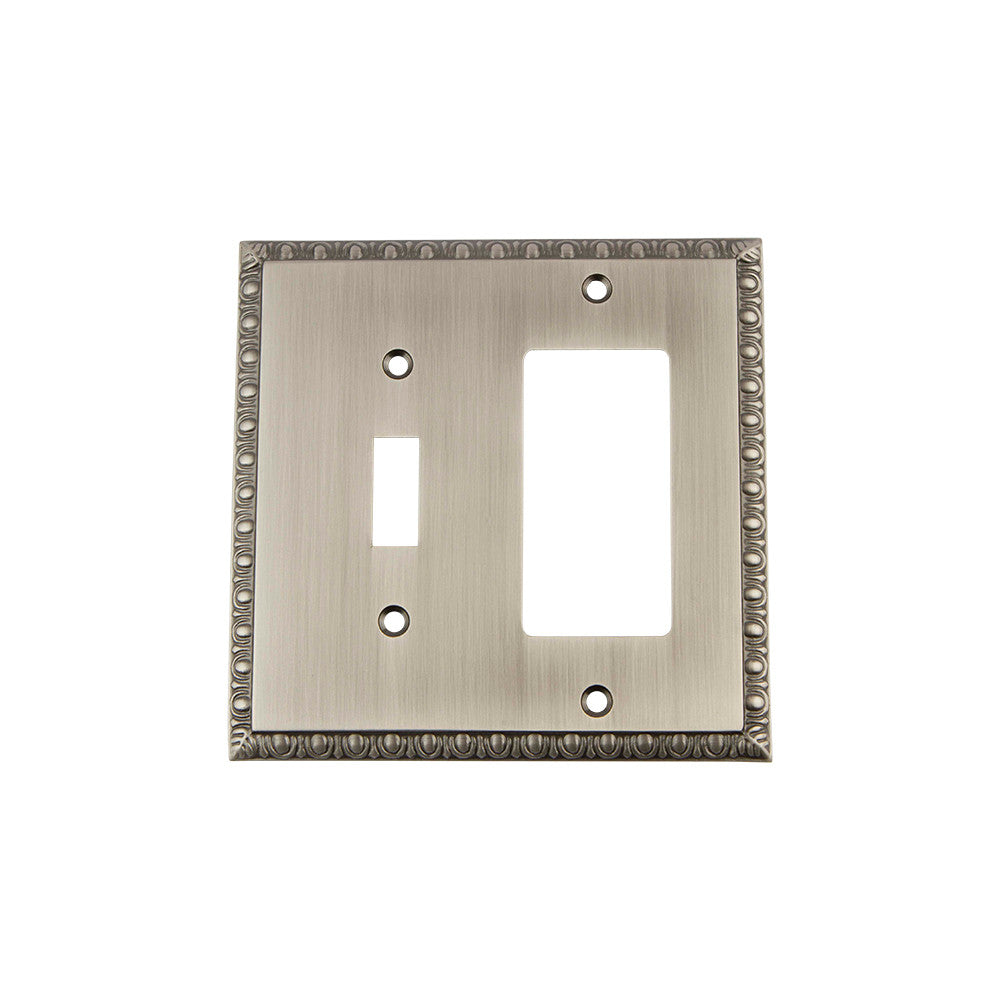 Nostalgic Warehouse 719838: Egg & Dart Single Toggle/Single Rocker Combination Switchplate - Antique Pewter