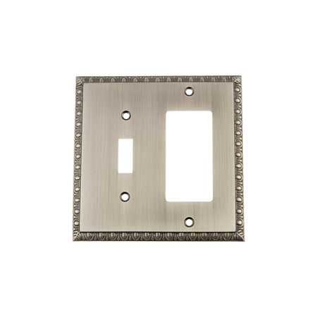 Nostalgic Warehouse 719838: Egg & Dart Single Toggle/Single Rocker Combination Switchplate - Antique Pewter