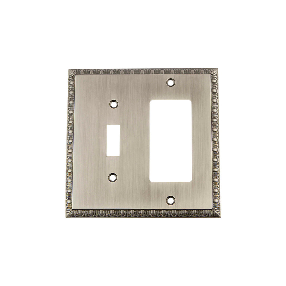 Nostalgic Warehouse 719838: Egg & Dart Single Toggle/Single Rocker Combination Switchplate - Antique Pewter