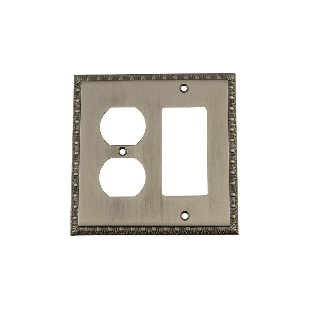 Nostalgic Warehouse 719840: Egg & Dart Single Rocker/Single Duplex Combination Switchplate - Antique Pewter