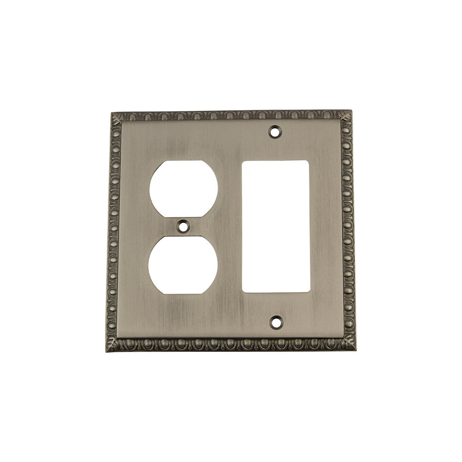 Nostalgic Warehouse 719840: Egg & Dart Single Rocker/Single Duplex Combination Switchplate - Antique Pewter