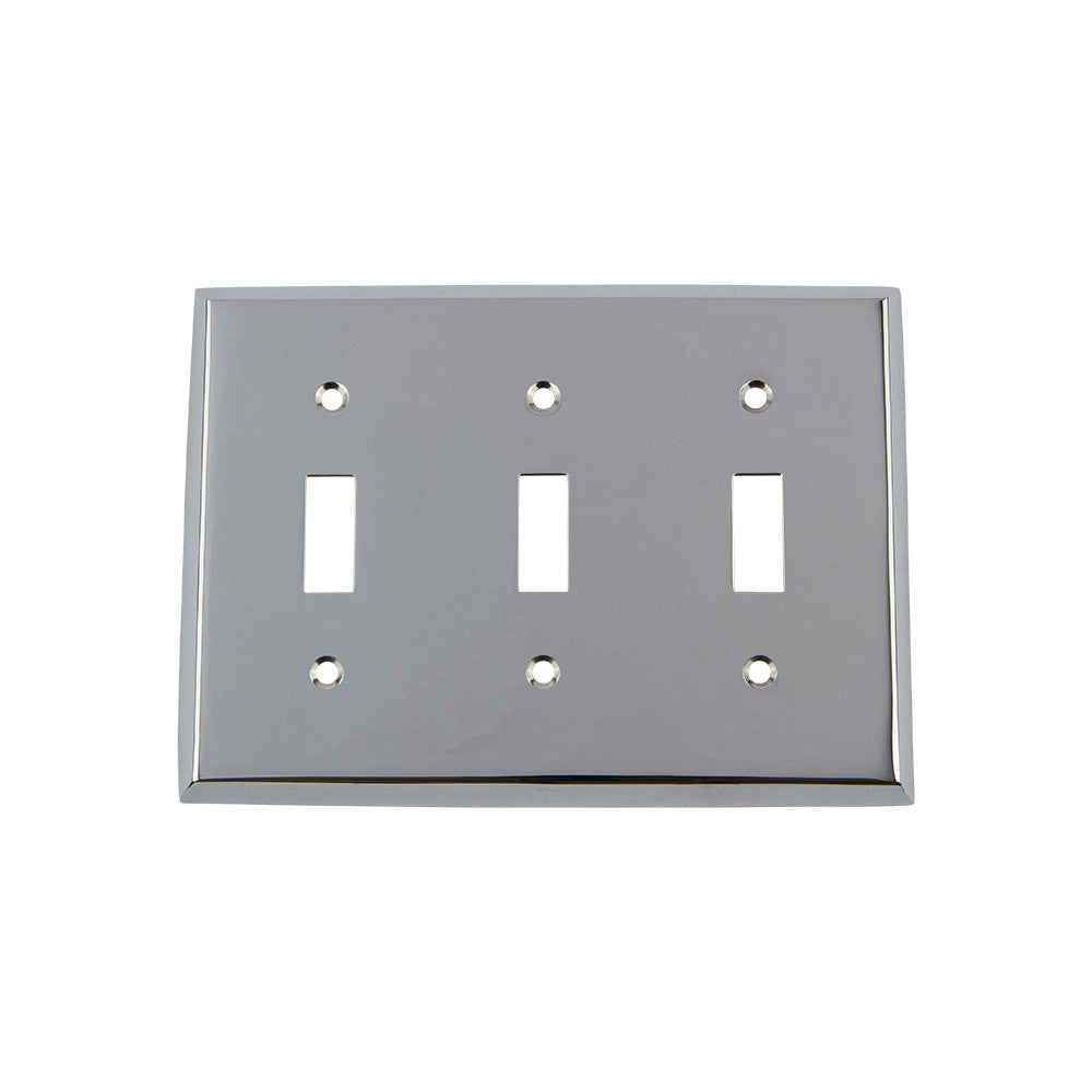 Nostalgic Warehouse 719844: New York Triple Toggle Switchplate - Bright Chrome