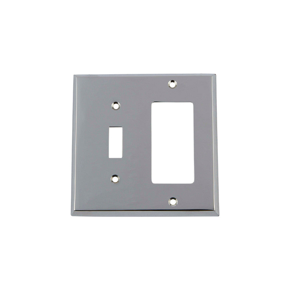 Nostalgic Warehouse 719850: New York Single Toggle/Single Rocker Combination Switchplate - Bright Chrome