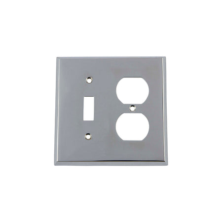 Nostalgic Warehouse 719851: New York Single Toggle/Single Duplex Combination Switchplate - Bright Chrome
