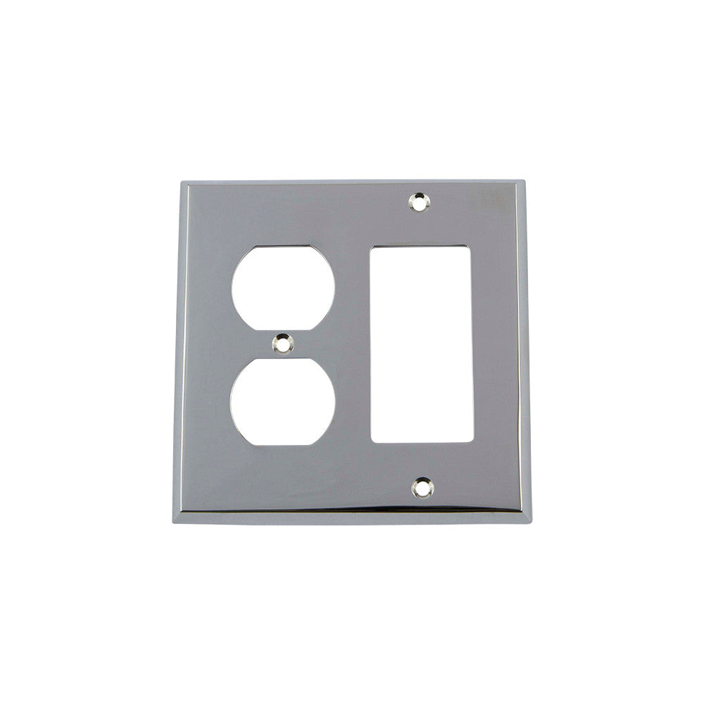 Nostalgic Warehouse 719852: New York Single Rocker/Single Duplex Combination Switchplate - Bright Chrome