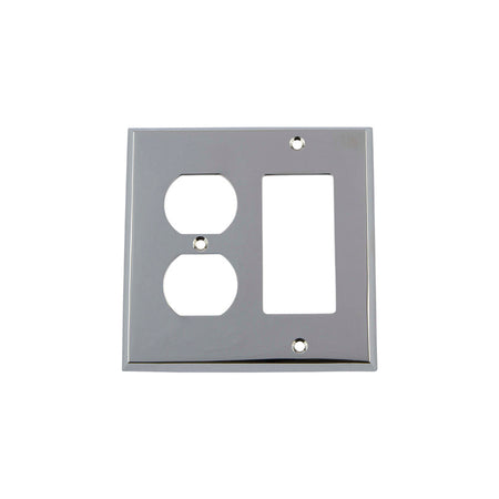 Nostalgic Warehouse 719852: New York Single Rocker/Single Duplex Combination Switchplate - Bright Chrome