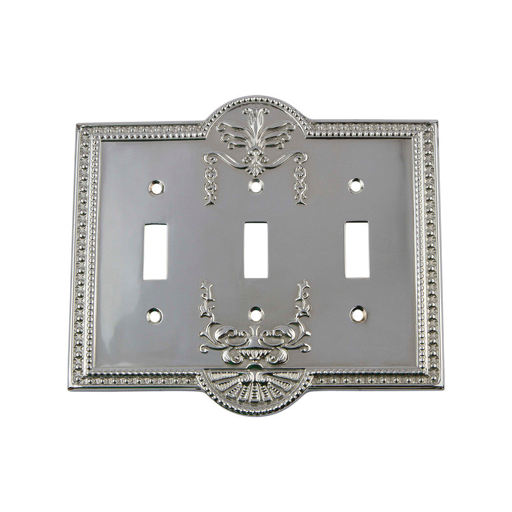 Nostalgic Warehouse 719856: Meadows Triple Toggle Switchplate - Bright Chrome