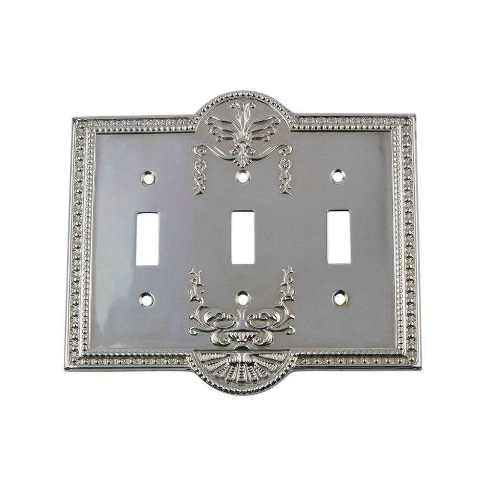 Nostalgic Warehouse 719856: Meadows Triple Toggle Switchplate - Bright Chrome