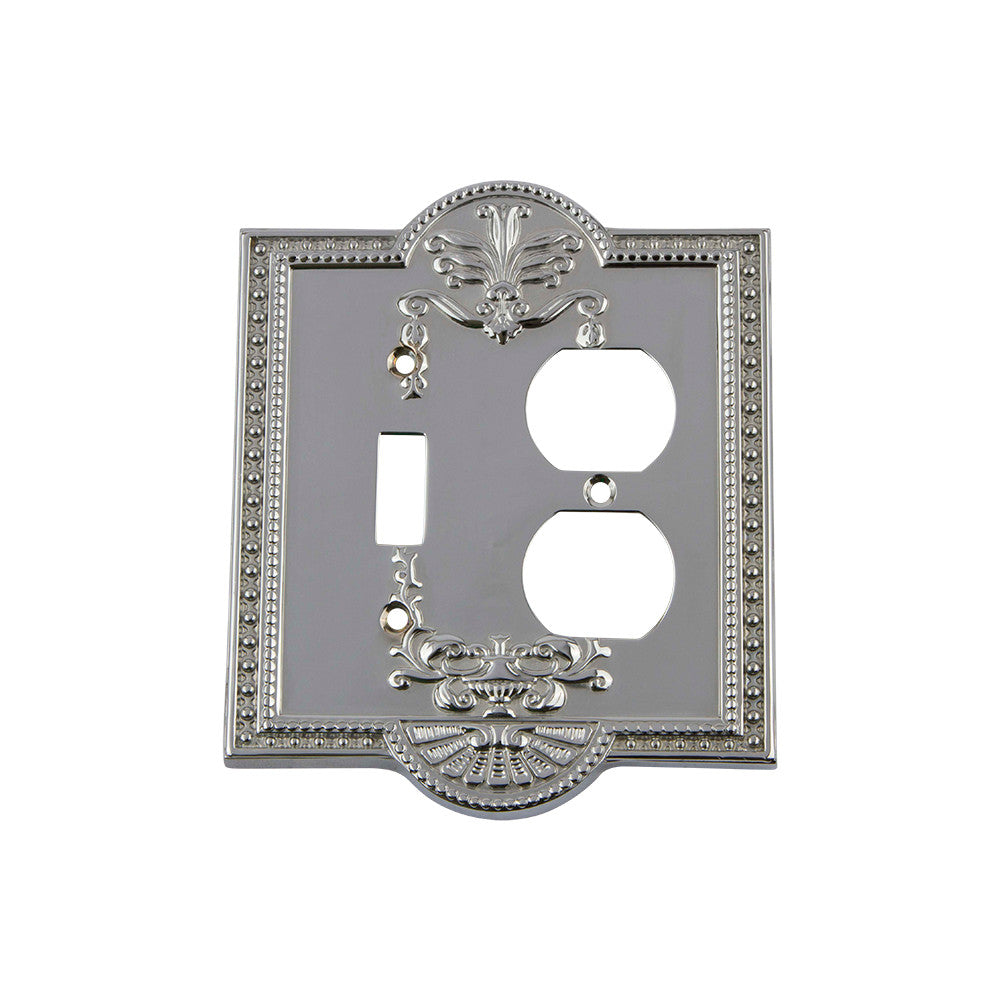 Nostalgic Warehouse 719863: Meadows Single Toggle/Single Duplex Combination Switchplate - Bright Chrome