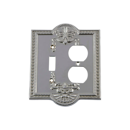 Nostalgic Warehouse 719863: Meadows Single Toggle/Single Duplex Combination Switchplate - Bright Chrome